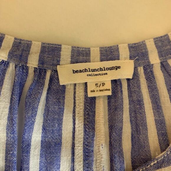 BeachLunchLounge Dress Women S Small Blue White Stripe Linen Blend Tally V Neck - Picture 8 of 11